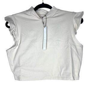 NEW Susana Monaco Mock Ruffle Sleeve Crop Top in Blanched Almond L